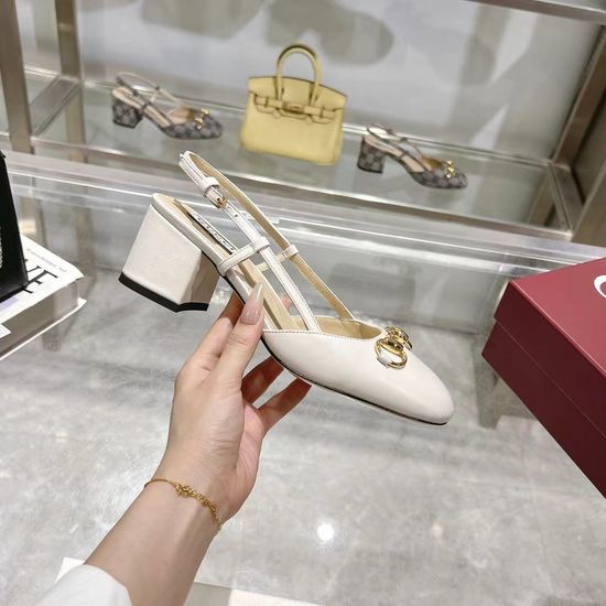 Gucci Mid Heel Sheepskin Slides With Metal Decor Elegant Style