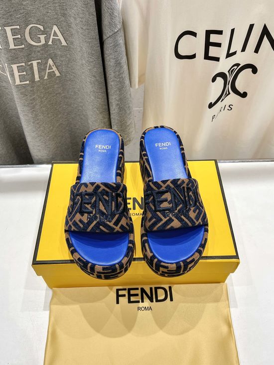 Fendi Wedge Heel Non Slip Leather Lined Slide Sandals