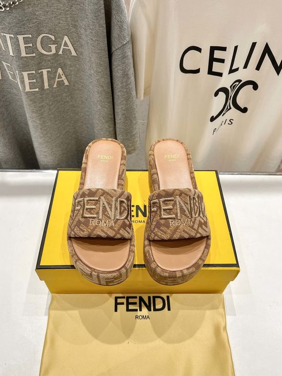 Fendi Wedge Heel Non Slip Leather Lined Slide Sandals
