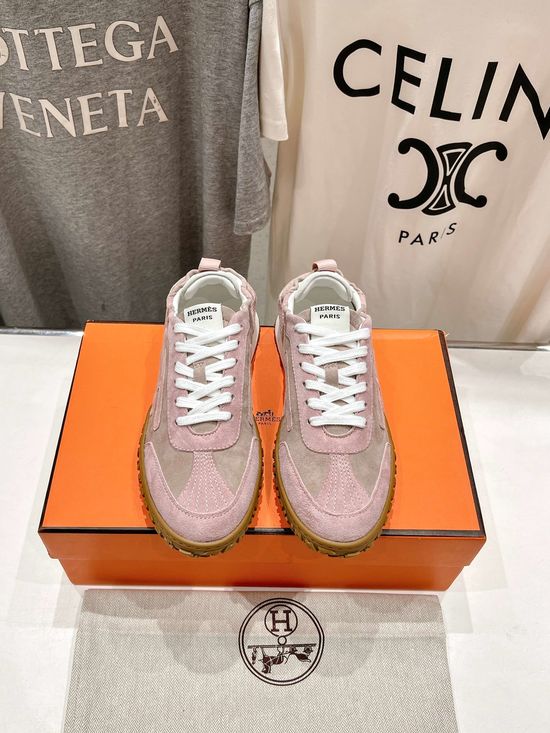 Hermes Suede Leather Casual Sneakers with Non-slip Soles