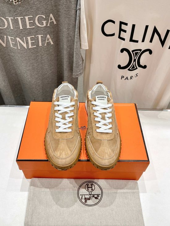Hermes Suede Leather Casual Sneakers with Non-slip Soles