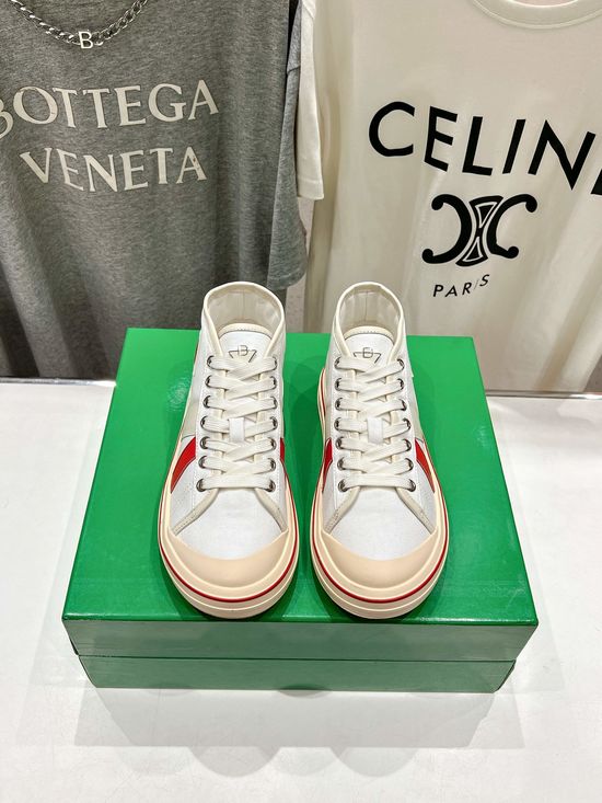 Bottega Veneta High-top Breathable Canvas Sneakers with Leather Trim