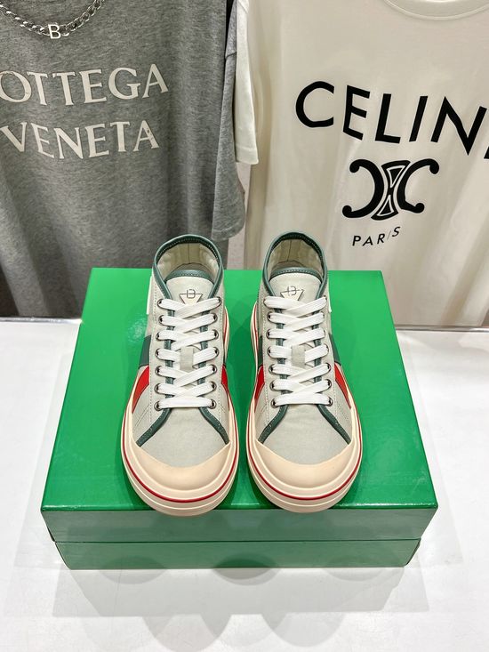 Bottega Veneta High-top Breathable Canvas Sneakers with Leather Trim