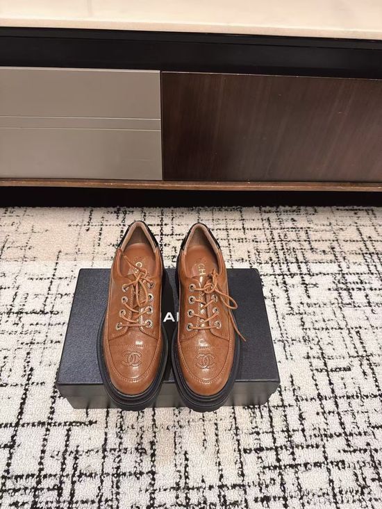Chanel Vintage Style Thick Sole Leather Loafer Shoes
