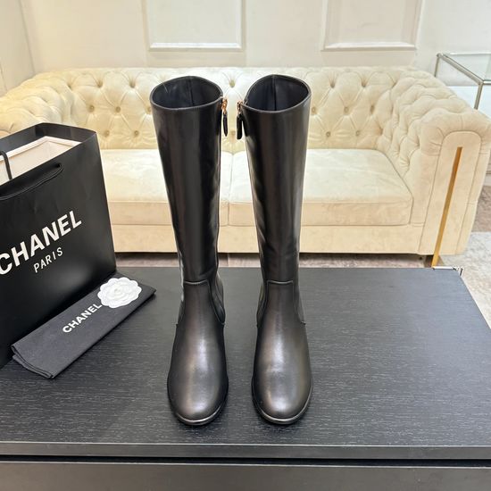 Chanel Premium Leather Knee High Boots With Hardware Accent