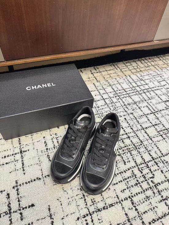 Chanel Classic Black White Chunky Heel Casual Sneakers Non Slip
