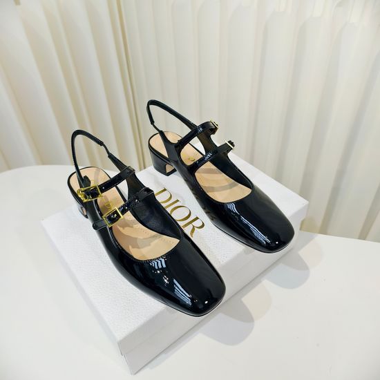 Christian Dior Square Toe Buckle Strap Mid Heel Sandals