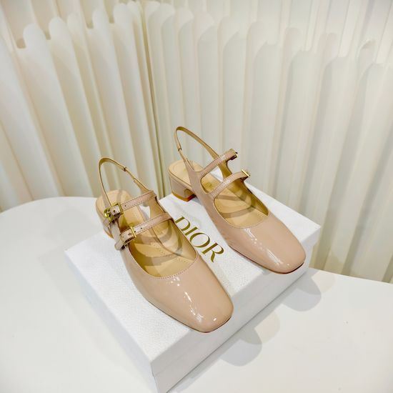 Christian Dior Square Toe Buckle Strap Mid Heel Sandals