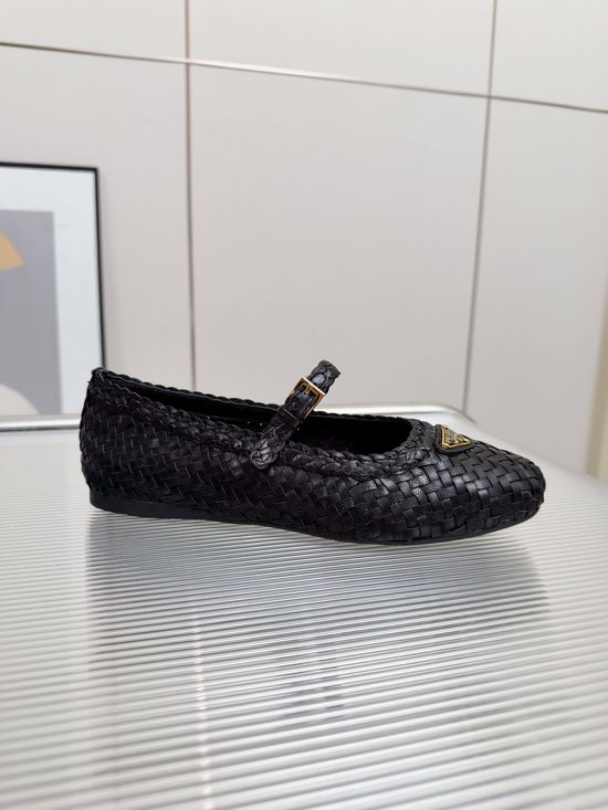 Prada Hand-Woven Ballet Flat with Leather Lining