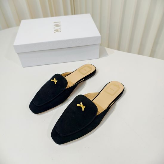 Christian Dior Bow Decor Leather Mules With Soft Insole