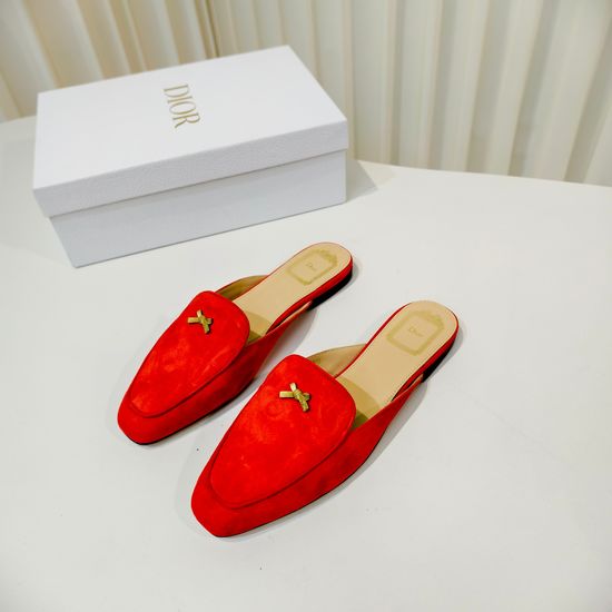 Christian Dior Bow Decor Leather Mules With Soft Insole