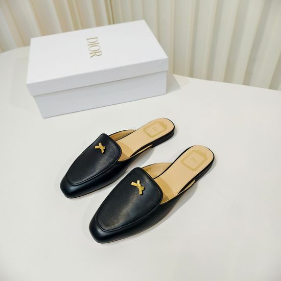 Christian Dior Bow Decor Leather Mules With Soft Insole
