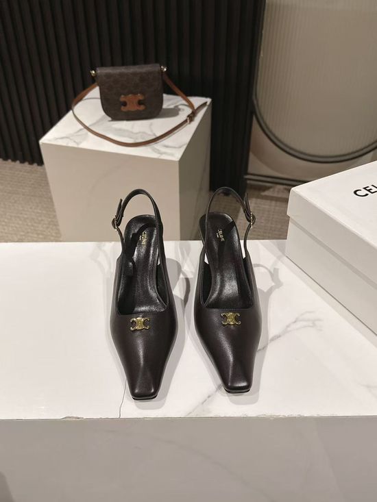 Celine Pointed Toe Leather Dress Pumps Elegant Comfortable Low Heel Shoes