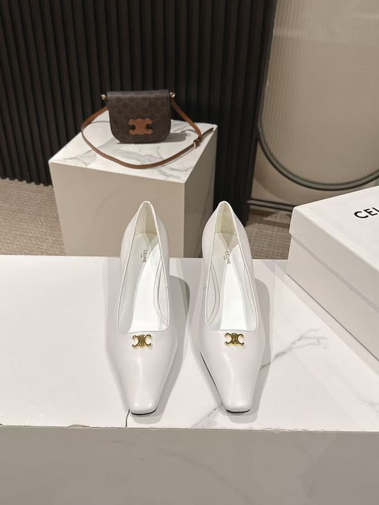 Celine Pointed Toe Leather Dress Pumps Elegant Comfortable Low Heel Shoes
