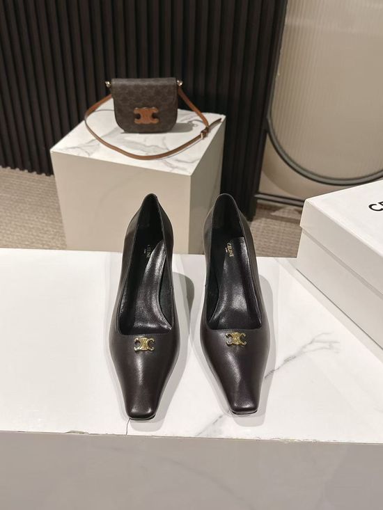 Celine Pointed Toe Leather Dress Pumps Elegant Comfortable Low Heel Shoes