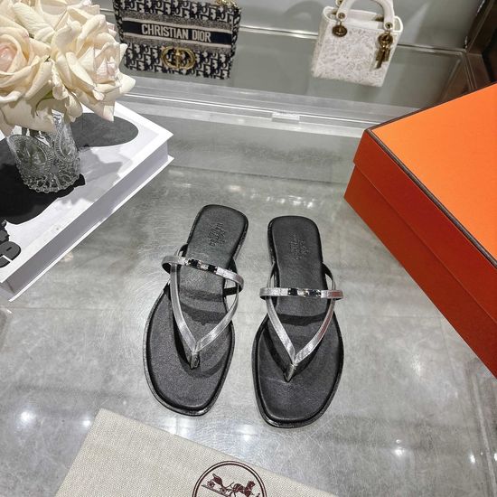 Hermes Genuine Leather Buckle Slide Sandals Non-slip Sole