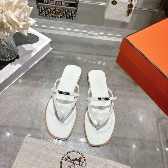 Hermes Genuine Leather Buckle Slide Sandals Non-slip Sole