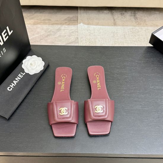 Chanel Leather Square Toe Adjustable Buckle Slip-on Slides