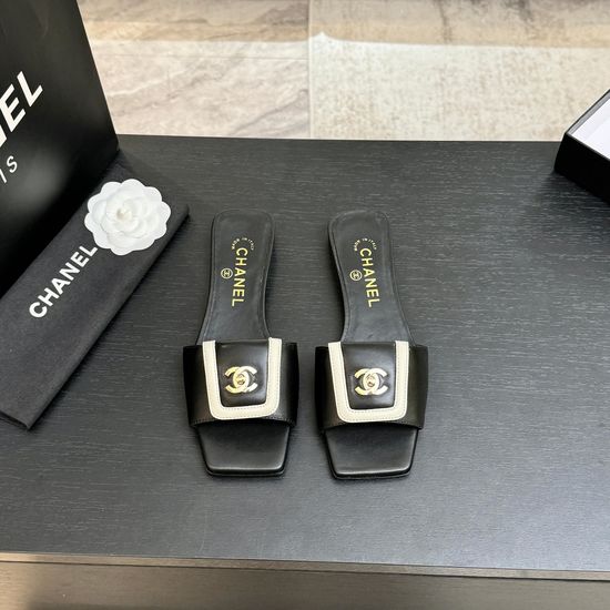 Chanel Leather Square Toe Adjustable Buckle Slip-on Slides