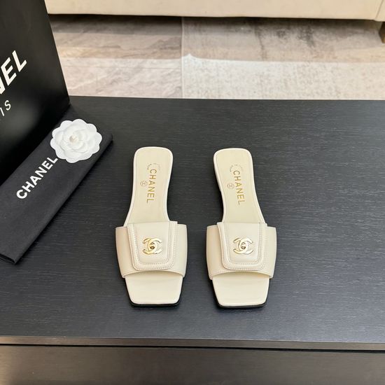 Chanel Leather Square Toe Adjustable Buckle Slip-on Slides