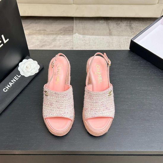 Chanel Genuine Leather Wedge Sandals with Premium Packaging