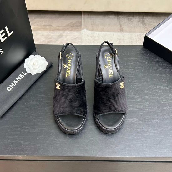 Chanel Genuine Leather Wedge Sandals with Premium Packaging