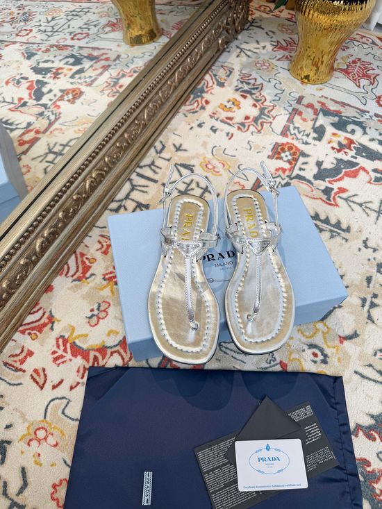 Prada Square Heel Slide Sandal with Logo Detail