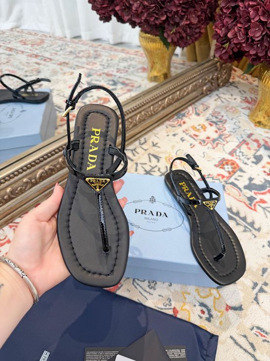 Prada Square Heel Slide Sandal with Logo Detail