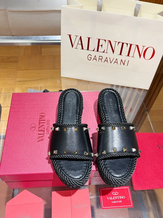 Valentino Studded Espadrille Wedge Sandals Premium Leather Non Slip Sole