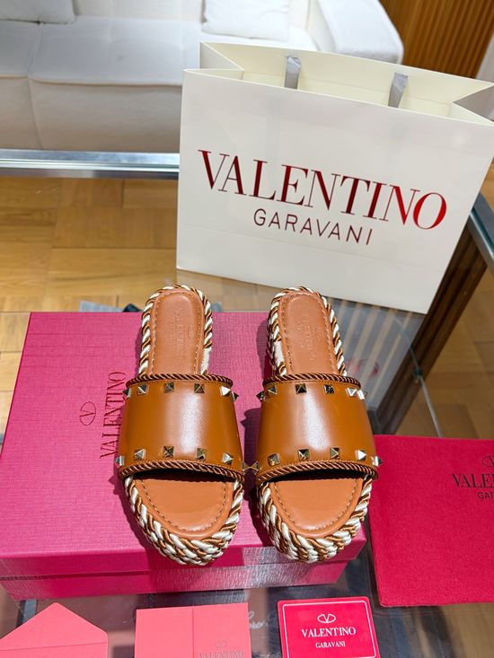 Valentino Studded Espadrille Wedge Sandals Premium Leather Non Slip Sole