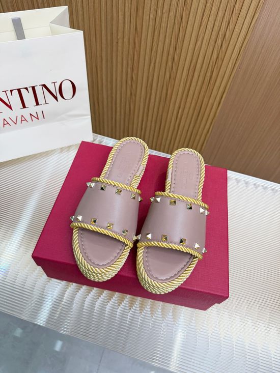 Valentino Studded Espadrille Wedge Sandals Premium Leather Non Slip Sole