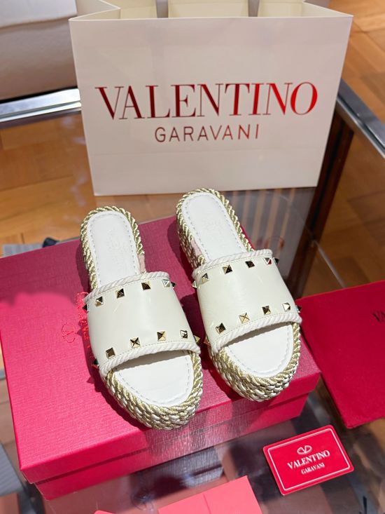 Valentino Studded Espadrille Wedge Sandals Premium Leather Non Slip Sole