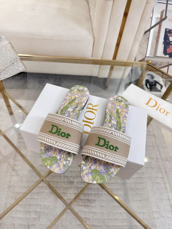 Christian Dior Stylish Embroidered Slides with Durable Comfortable Sole