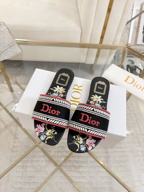 Christian Dior Stylish Embroidered Slides with Durable Comfortable Sole