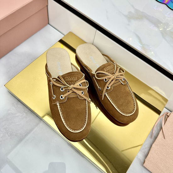 Miu Miu Distressed Leather Lace-up Loafers Soft Comfortable