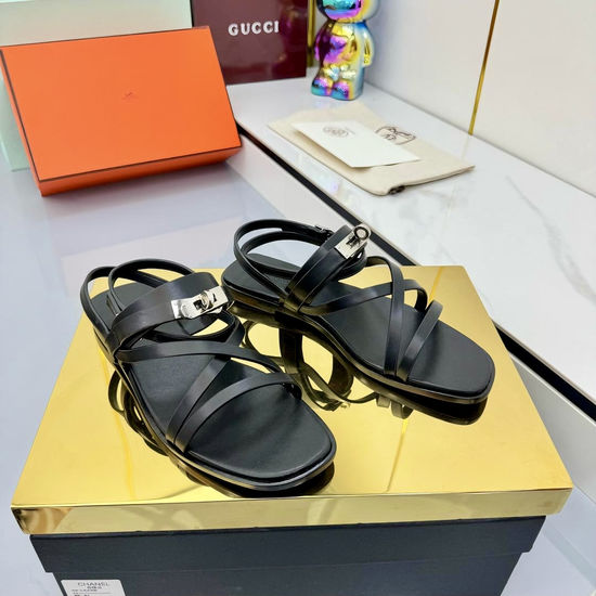 Hermes Buckle Decor Strappy Genuine Leather Summer Sandals