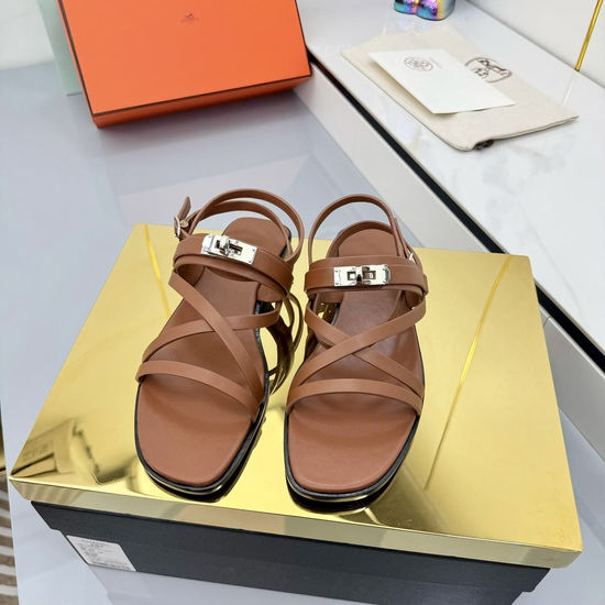 Hermes Buckle Decor Strappy Genuine Leather Summer Sandals