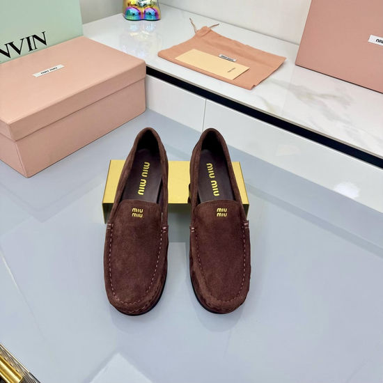 Miu Miu Distressed Leather Lace-up Loafers Casual Versatile