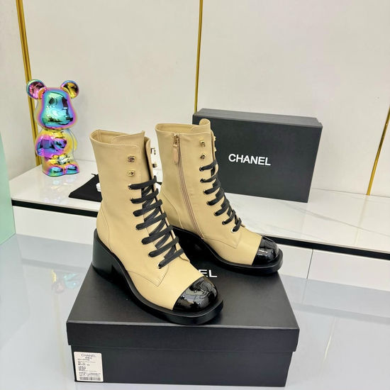 Chanel Genuine Leather Combat Boots With Metal Buckle Detail