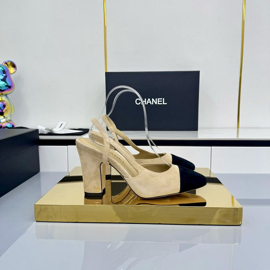 Chanel Classic Two Tone Slingback Shoes Genuine Leather Lined Footwear