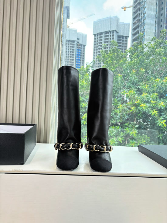 Chanel Classic Embellished Knee High Leather Riding Boots
