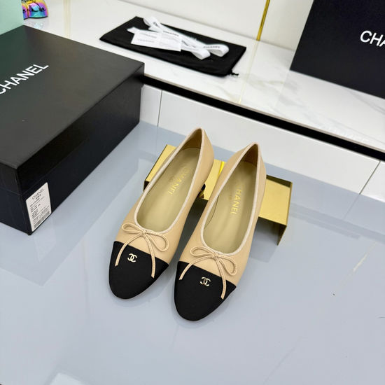 Chanel Classic Two Tone Genuine Leather Ballet Flats