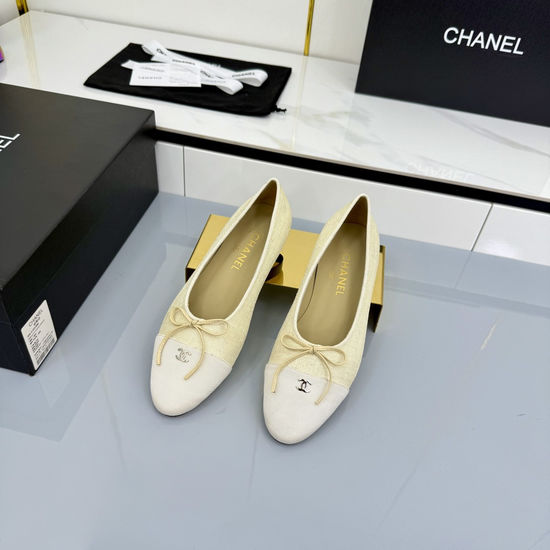 Chanel Classic Two Tone Genuine Leather Ballet Flats
