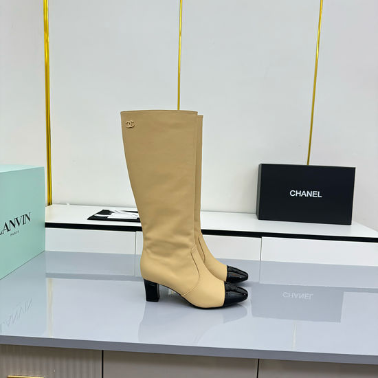 Chanel Premium Chunky Heel Ankle Boots With Color Block Design