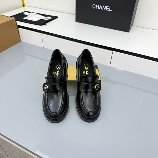 Chanel Patent Leather Chunky Heel Platform Loafers