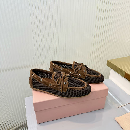 Miu Miu Breathable Mesh Bow Slip On Casual Loafers