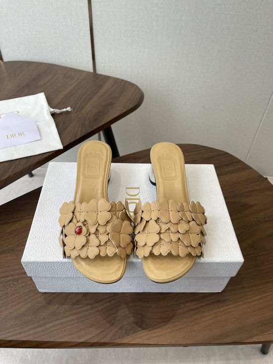 Christian Dior Floral Decor Flat Sandals Genuine Leather Lining Durable Outsole