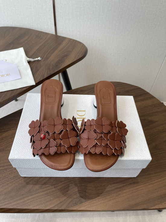 Christian Dior Floral Decor Flat Sandals Genuine Leather Lining Durable Outsole
