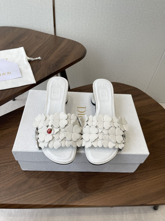 Christian Dior Floral Decor Flat Sandals Genuine Leather Lining Durable Outsole