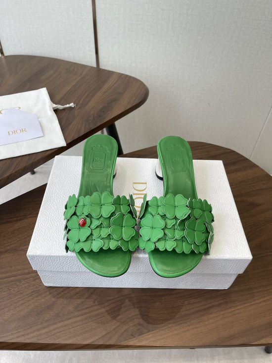 Christian Dior Floral Decor Flat Sandals Genuine Leather Lining Durable Outsole